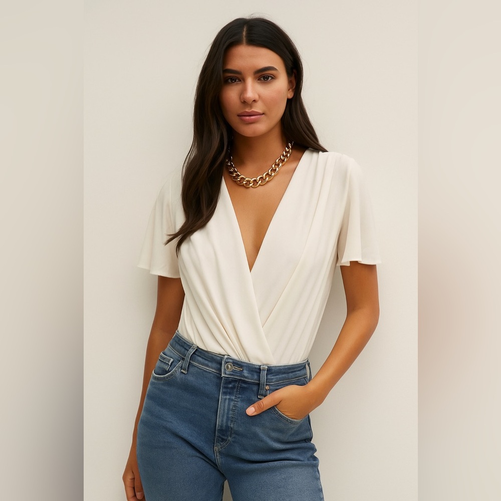 ZARA FLUTTER SLEEVE WHITE BODYSUIT / SMALL